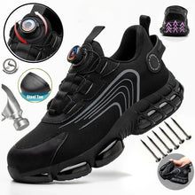 Load image into Gallery viewer, Grey & Black Rotary Buckle Work Sneakers Protective Safety Steel Toe Shoes